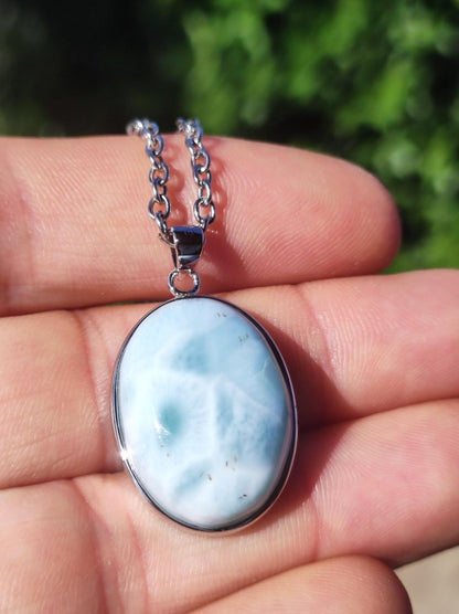 Larimar AAA "Atlantis Stone" Edelstein Kette 925 Sterling Silber Frau Schmuck Edel Natur Heilstein Hippie Rarität Meer Himmel blau Geschenk - Art of Nature Berlin