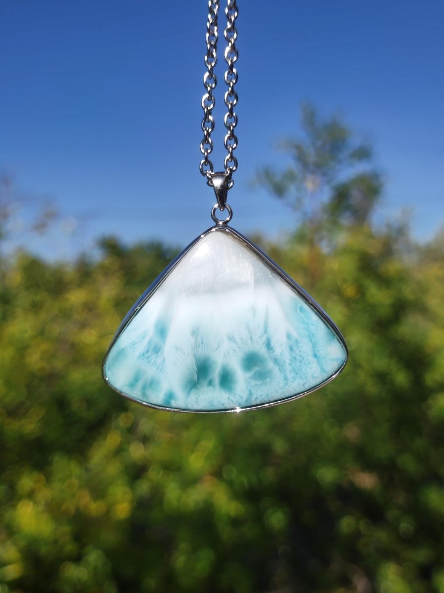 Larimar AAA "Atlantis Stone" Edelstein Kette 925 Sterling Silber Frau Schmuck Edel Natur Heilstein Hippie Rarität Meer Himmel blau Geschenk - Art of Nature Berlin
