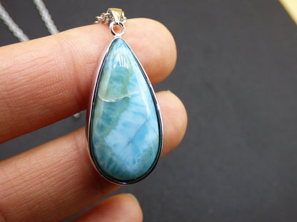 Larimar AAA "Atlantis Stone" Edelstein Kette 925 Sterling Silber Frau Schmuck Edel Natur Heilstein Hippie Rarität Meer Himmel blau Geschenk - Art of Nature Berlin