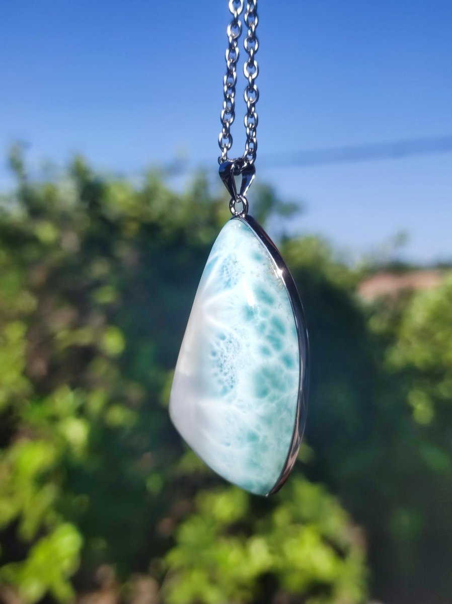 Larimar AAA "Atlantis Stone" Edelstein Kette 925 Sterling Silber Frau Schmuck Edel Natur Heilstein Hippie Rarität Meer Himmel blau Geschenk - Art of Nature Berlin