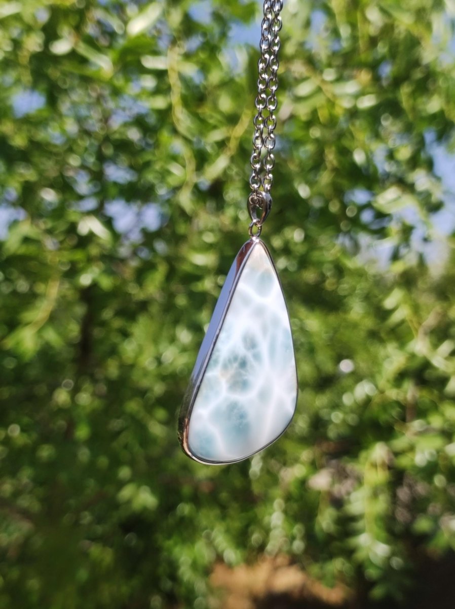 Larimar AAA "Atlantis Stone" Edelstein Kette 925 Sterling Silber Frau Schmuck Edel Natur Heilstein Hippie Rarität Meer Himmel blau Geschenk - Art of Nature Berlin