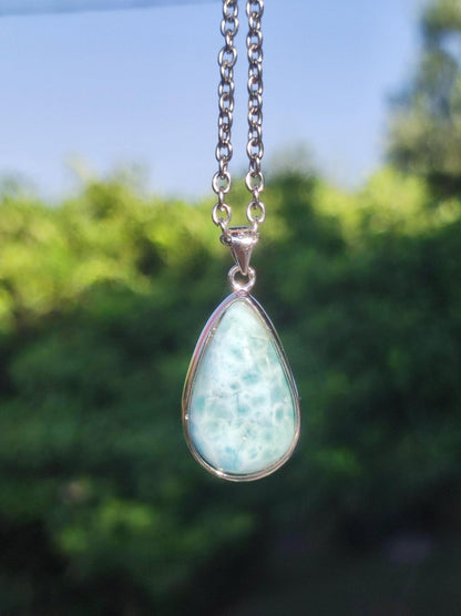 Larimar AAA "Atlantis Stone" Edelstein Kette 925 Sterling Silber Frau Schmuck Edel Natur Heilstein Hippie Rarität Meer Himmel blau Geschenk - Art of Nature Berlin