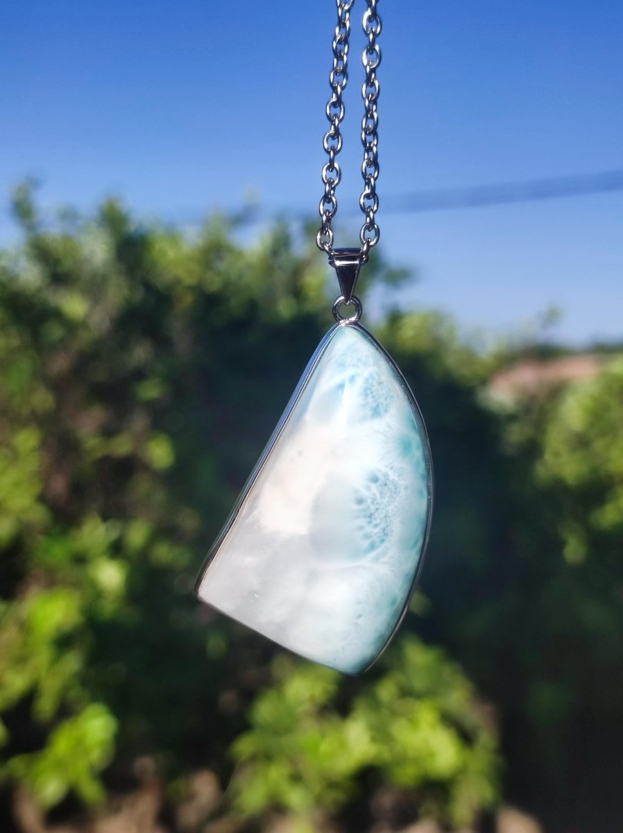 Larimar AAA "Atlantis Stone" Edelstein Kette 925 Sterling Silber Frau Schmuck Edel Natur Heilstein Hippie Rarität Meer Himmel blau Geschenk - Art of Nature Berlin