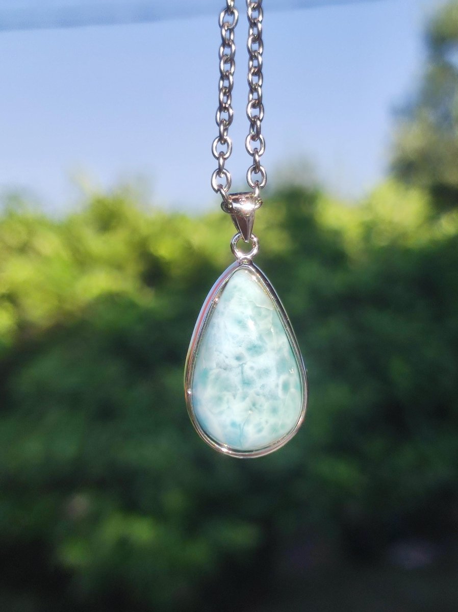 Larimar AAA "Atlantis Stone" Edelstein Kette 925 Sterling Silber Frau Schmuck Edel Natur Heilstein Hippie Rarität Meer Himmel blau Geschenk - Art of Nature Berlin