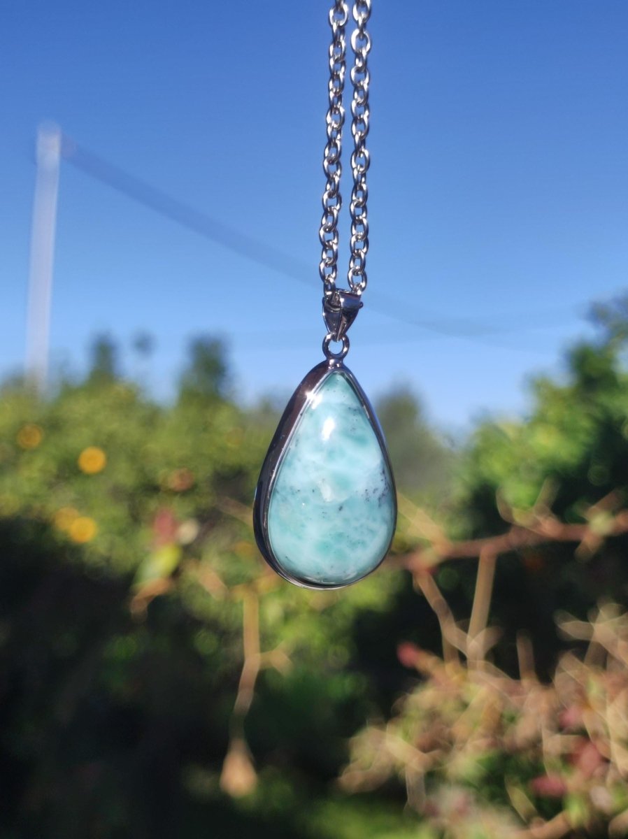 Larimar AAA "Atlantis Stone" Edelstein Kette 925 Sterling Silber Frau Schmuck Edel Natur Heilstein Hippie Rarität Meer Himmel blau Geschenk - Art of Nature Berlin