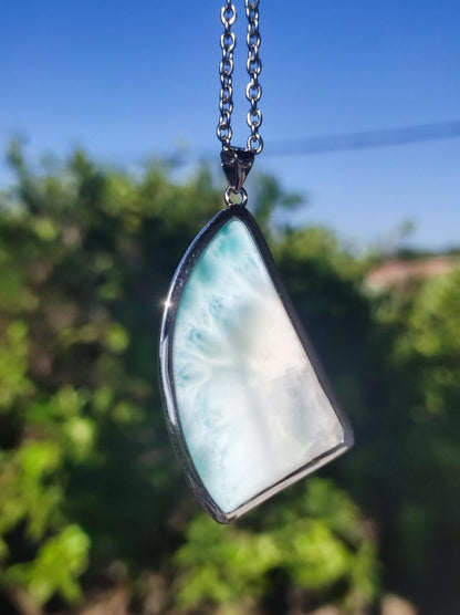 Larimar AAA "Atlantis Stone" Edelstein Kette 925 Sterling Silber Frau Schmuck Edel Natur Heilstein Hippie Rarität Meer Himmel blau Geschenk - Art of Nature Berlin