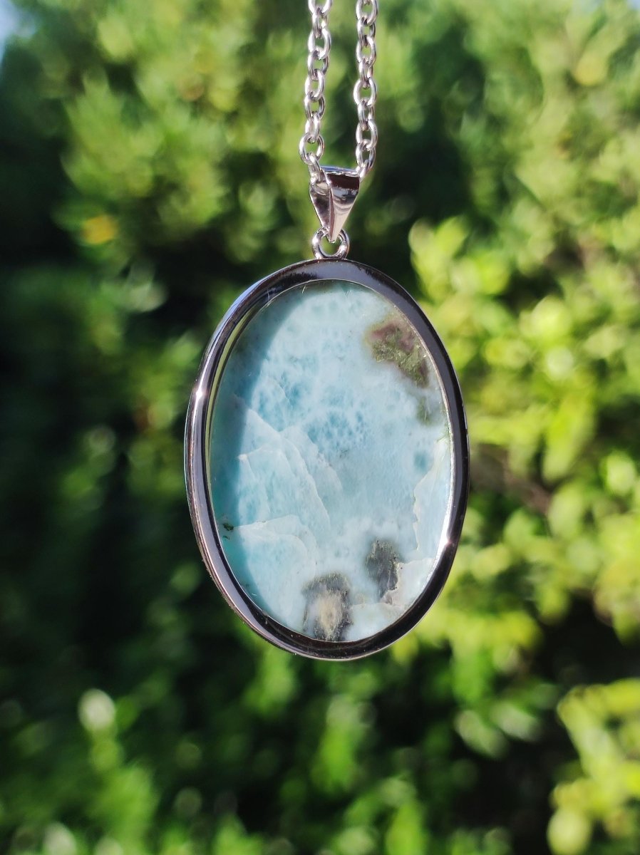 Larimar AAA "Atlantis Stone" Edelstein Kette 925 Sterling Silber Frau Schmuck Edel Natur Heilstein Hippie Rarität Meer Himmel blau Geschenk - Art of Nature Berlin