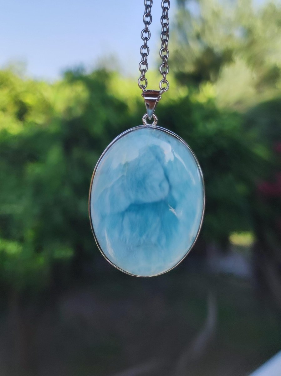 Larimar AAA "Atlantis Stone" Edelstein Kette 925 Sterling Silber Frau Schmuck Edel Natur Heilstein Hippie Rarität Meer Himmel blau Geschenk - Art of Nature Berlin