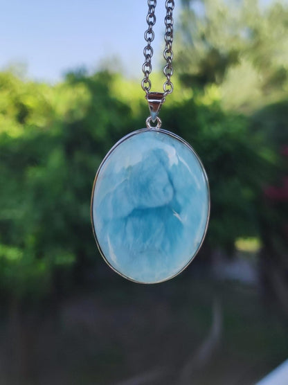 Larimar AAA "Atlantis Stone" Edelstein Kette 925 Sterling Silber Frau Schmuck Edel Natur Heilstein Hippie Rarität Meer Himmel blau Geschenk - Art of Nature Berlin