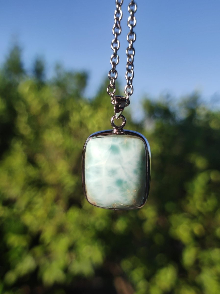Larimar AAA "Atlantis Stone" Edelstein Kette 925 Sterling Silber Frau Schmuck Edel Natur Heilstein Hippie Rarität Meer Himmel blau Geschenk - Art of Nature Berlin