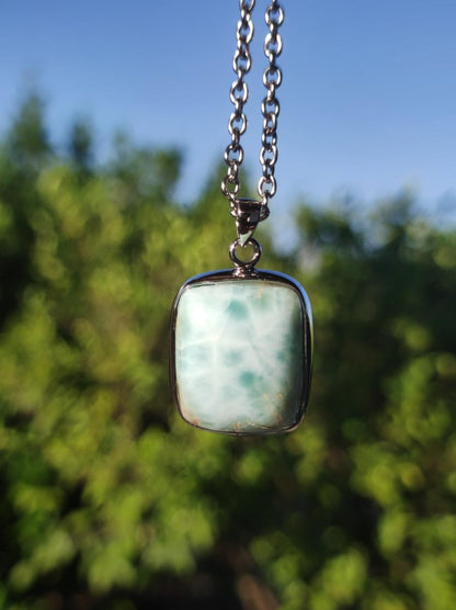 Larimar AAA "Atlantis Stone" Edelstein Kette 925 Sterling Silber Frau Schmuck Edel Natur Heilstein Hippie Rarität Meer Himmel blau Geschenk - Art of Nature Berlin
