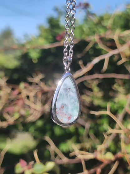 Larimar AAA "Atlantis Stone" Edelstein Kette 925 Sterling Silber Frau Schmuck Edel Natur Heilstein Hippie Rarität Meer Himmel blau Geschenk - Art of Nature Berlin