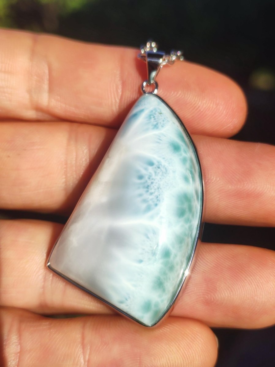 Larimar AAA "Atlantis Stone" Edelstein Kette 925 Sterling Silber Frau Schmuck Edel Natur Heilstein Hippie Rarität Meer Himmel blau Geschenk - Art of Nature Berlin