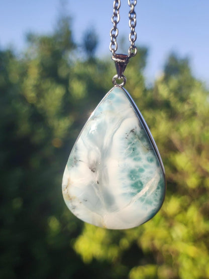 Larimar AAA "Atlantis Stone" Edelstein Kette 925 Sterling Silber Frau Schmuck Edel Natur Heilstein Hippie Rarität Meer Himmel blau Geschenk - Art of Nature Berlin