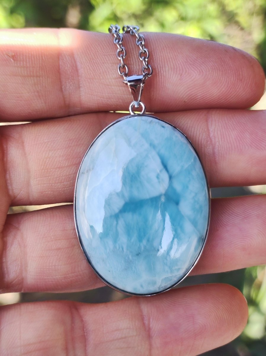 Larimar AAA "Atlantis Stone" Edelstein Kette 925 Sterling Silber Frau Schmuck Edel Natur Heilstein Hippie Rarität Meer Himmel blau Geschenk - Art of Nature Berlin