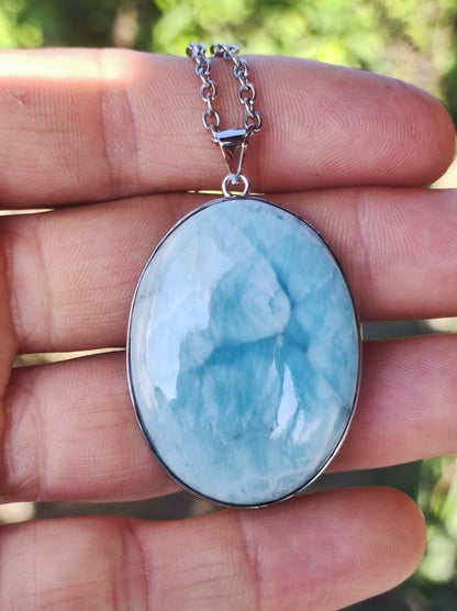 Larimar AAA "Atlantis Stone" Edelstein Kette 925 Sterling Silber Frau Schmuck Edel Natur Heilstein Hippie Rarität Meer Himmel blau Geschenk - Art of Nature Berlin