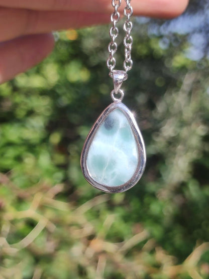 Larimar AAA "Atlantis Stone" Edelstein Kette 925 Sterling Silber Frau Schmuck Edel Natur Heilstein Hippie Rarität Meer Himmel blau Geschenk - Art of Nature Berlin