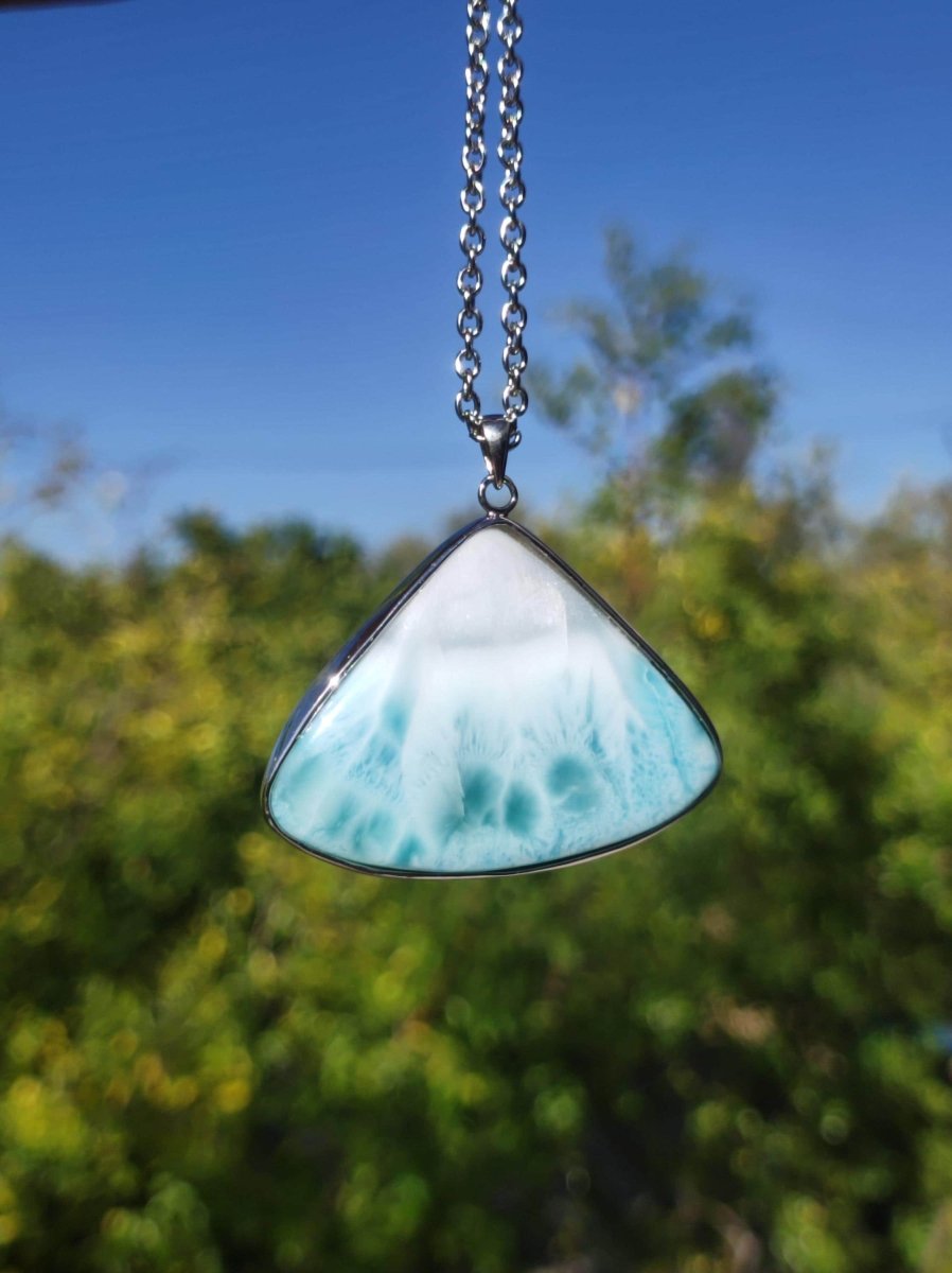 Larimar AAA "Atlantis Stone" Edelstein Kette 925 Sterling Silber Frau Schmuck Edel Natur Heilstein Hippie Rarität Meer Himmel blau Geschenk - Art of Nature Berlin