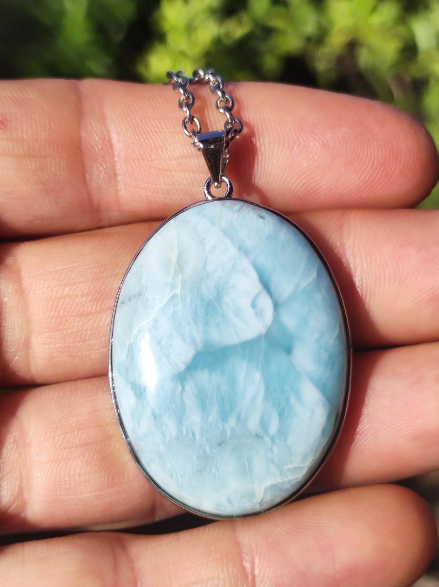 Larimar AAA "Atlantis Stone" Edelstein Kette 925 Sterling Silber Frau Schmuck Edel Natur Heilstein Hippie Rarität Meer Himmel blau Geschenk - Art of Nature Berlin