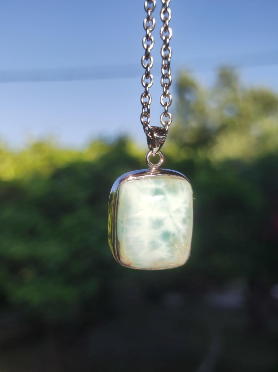 Larimar AAA "Atlantis Stone" Edelstein Kette 925 Sterling Silber Frau Schmuck Edel Natur Heilstein Hippie Rarität Meer Himmel blau Geschenk - Art of Nature Berlin
