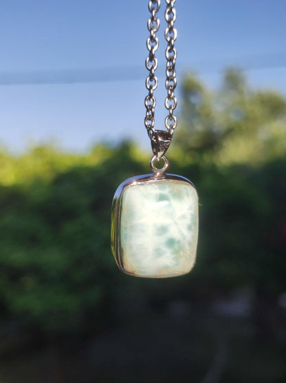 Larimar AAA "Atlantis Stone" Edelstein Kette 925 Sterling Silber Frau Schmuck Edel Natur Heilstein Hippie Rarität Meer Himmel blau Geschenk - Art of Nature Berlin