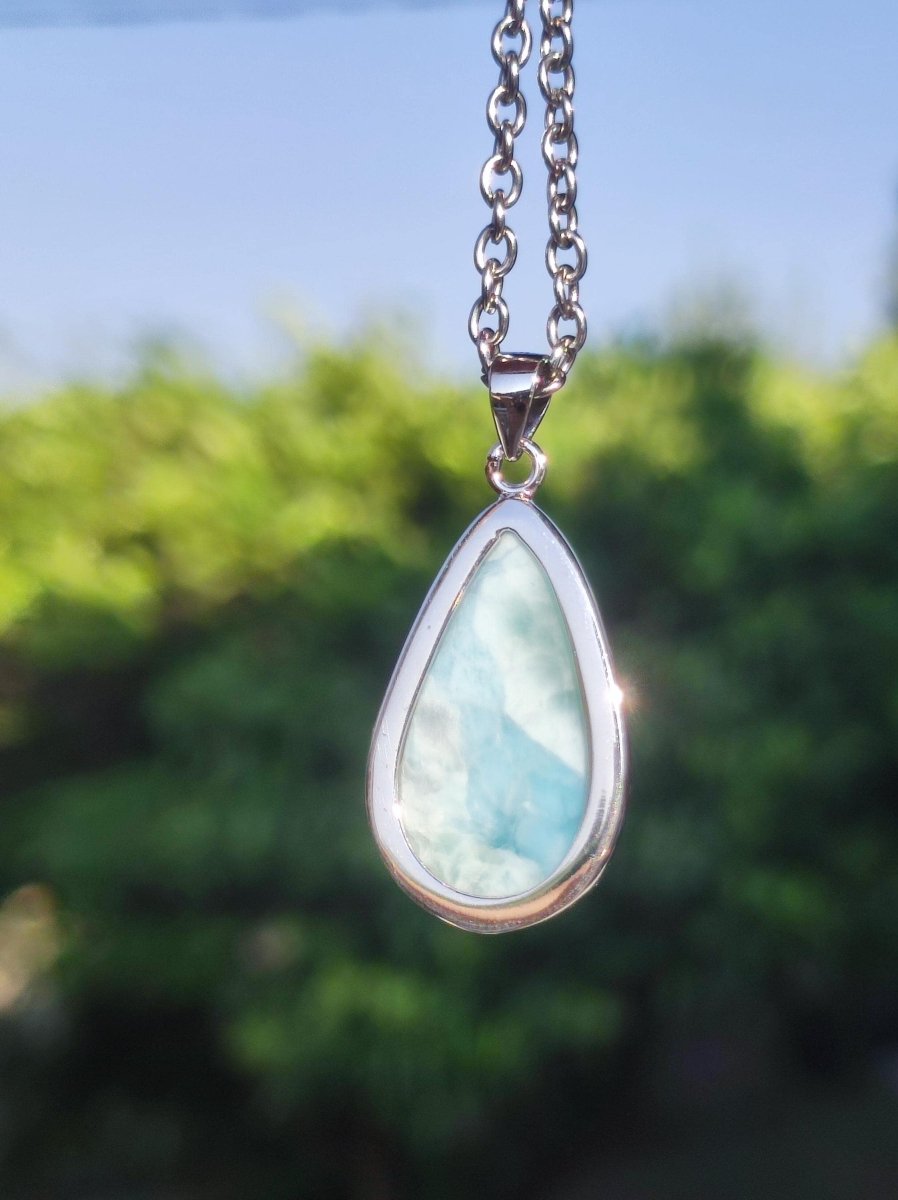 Larimar AAA "Atlantis Stone" Edelstein Kette 925 Sterling Silber Frau Schmuck Edel Natur Heilstein Hippie Rarität Meer Himmel blau Geschenk - Art of Nature Berlin