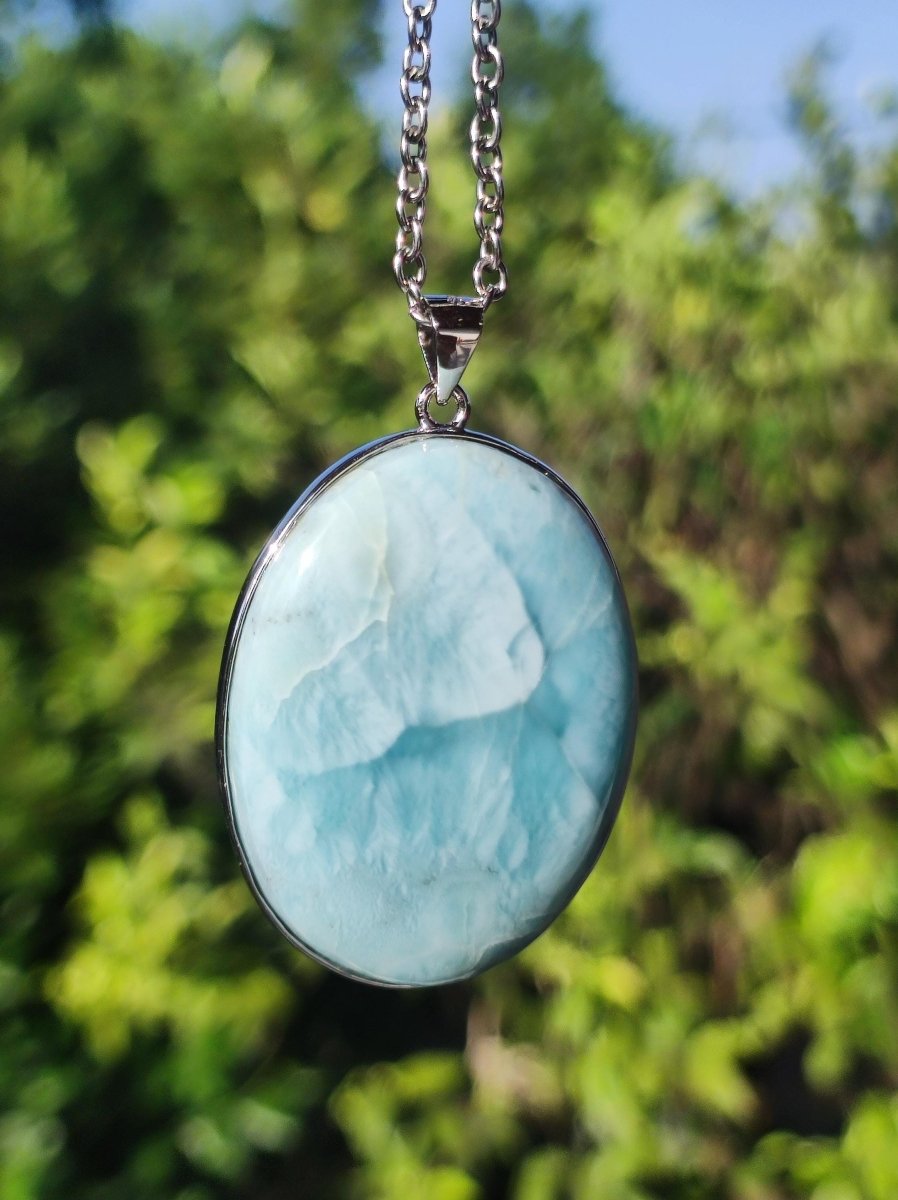 Larimar AAA "Atlantis Stone" Edelstein Kette 925 Sterling Silber Frau Schmuck Edel Natur Heilstein Hippie Rarität Meer Himmel blau Geschenk - Art of Nature Berlin