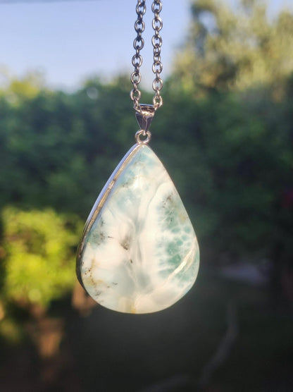 Larimar AAA "Atlantis Stone" Edelstein Kette 925 Sterling Silber Frau Schmuck Edel Natur Heilstein Hippie Rarität Meer Himmel blau Geschenk - Art of Nature Berlin