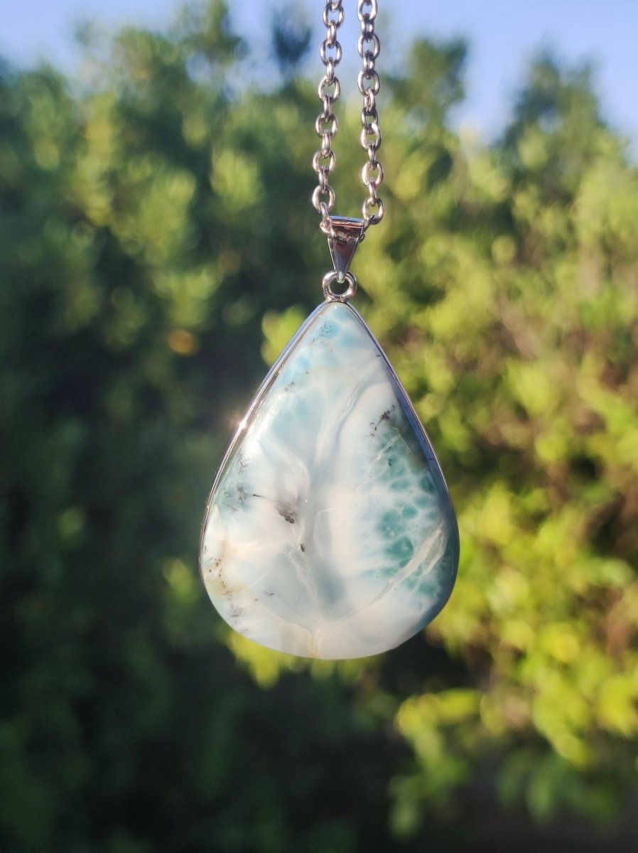Larimar AAA "Atlantis Stone" Edelstein Kette 925 Sterling Silber Frau Schmuck Edel Natur Heilstein Hippie Rarität Meer Himmel blau Geschenk - Art of Nature Berlin