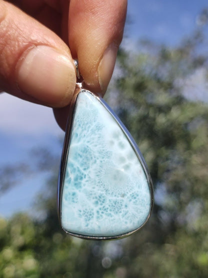 Larimar AAA "Atlantis Stone" Edelstein Kette 925 Sterling Silber Frau Schmuck Edel Natur Heilstein Hippie Rarität Meer Himmel blau Geschenk - Art of Nature Berlin