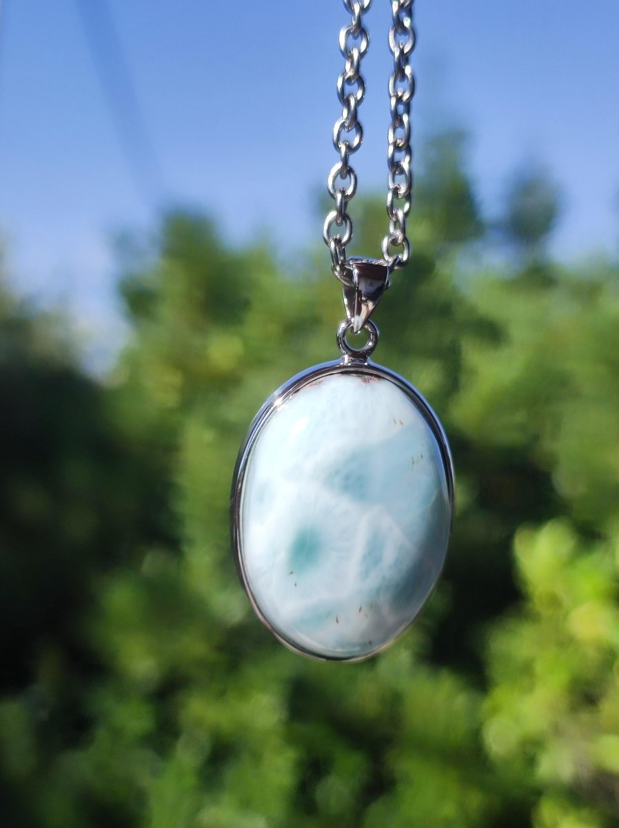Larimar AAA "Atlantis Stone" Edelstein Kette 925 Sterling Silber Frau Schmuck Edel Natur Heilstein Hippie Rarität Meer Himmel blau Geschenk - Art of Nature Berlin