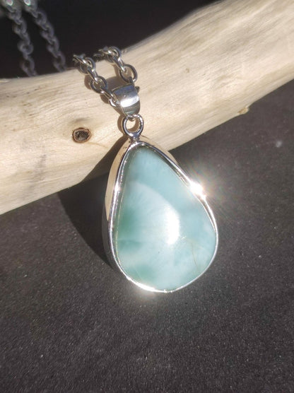 Larimar AAA "Atlantis Stone" Edelstein Kette 925 Sterling Silber Frau Schmuck Edel Natur Heilstein Hippie Rarität Meer Himmel blau Geschenk - Art of Nature Berlin