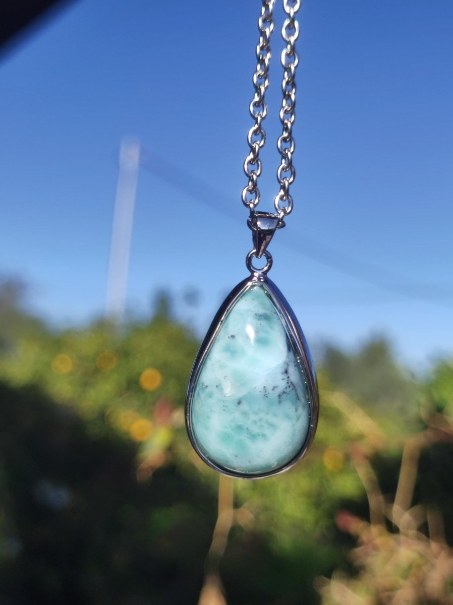 Larimar AAA "Atlantis Stone" Edelstein Kette 925 Sterling Silber Frau Schmuck Edel Natur Heilstein Hippie Rarität Meer Himmel blau Geschenk - Art of Nature Berlin