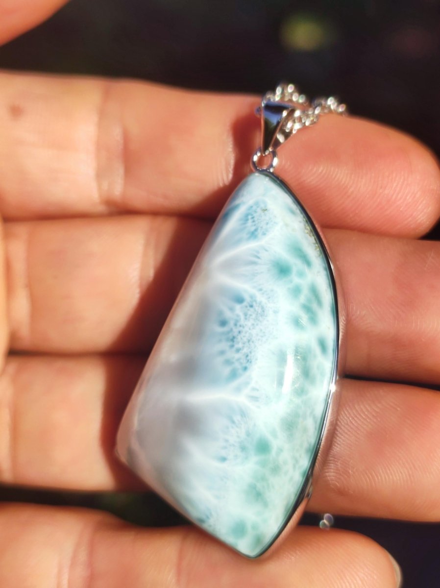 Larimar AAA "Atlantis Stone" Edelstein Kette 925 Sterling Silber Frau Schmuck Edel Natur Heilstein Hippie Rarität Meer Himmel blau Geschenk - Art of Nature Berlin