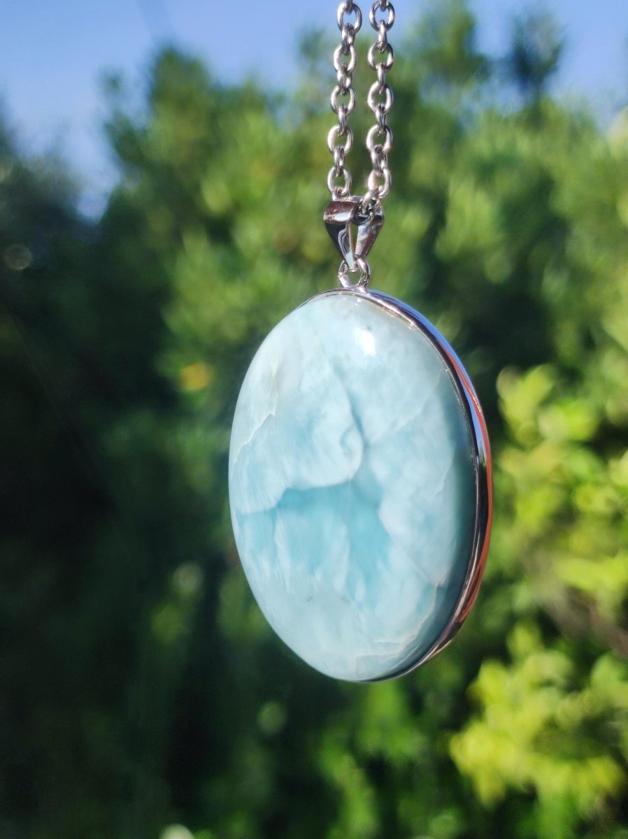 Larimar AAA "Atlantis Stone" Edelstein Kette 925 Sterling Silber Frau Schmuck Edel Natur Heilstein Hippie Rarität Meer Himmel blau Geschenk - Art of Nature Berlin