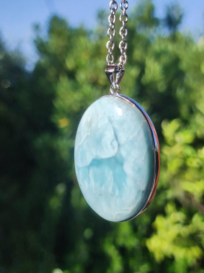 Larimar AAA "Atlantis Stone" Edelstein Kette 925 Sterling Silber Frau Schmuck Edel Natur Heilstein Hippie Rarität Meer Himmel blau Geschenk - Art of Nature Berlin