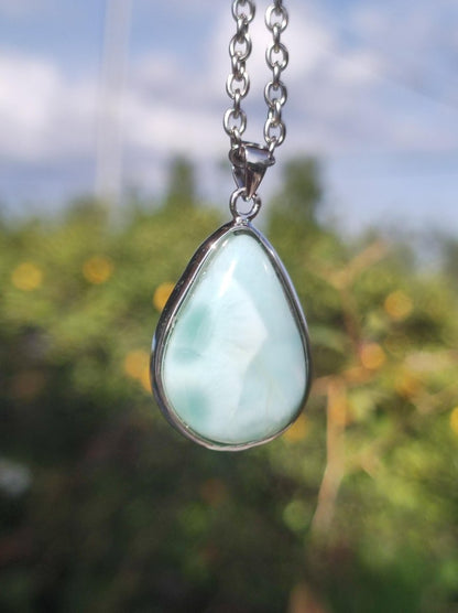Larimar AAA "Atlantis Stone" Edelstein Kette 925 Sterling Silber Frau Schmuck Edel Natur Heilstein Hippie Rarität Meer Himmel blau Geschenk - Art of Nature Berlin