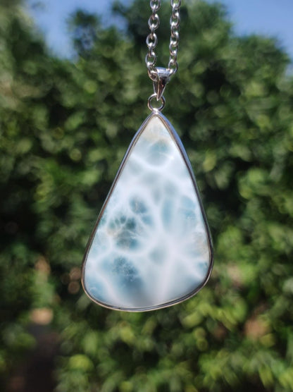 Larimar AAA "Atlantis Stone" Edelstein Kette 925 Sterling Silber Frau Schmuck Edel Natur Heilstein Hippie Rarität Meer Himmel blau Geschenk - Art of Nature Berlin