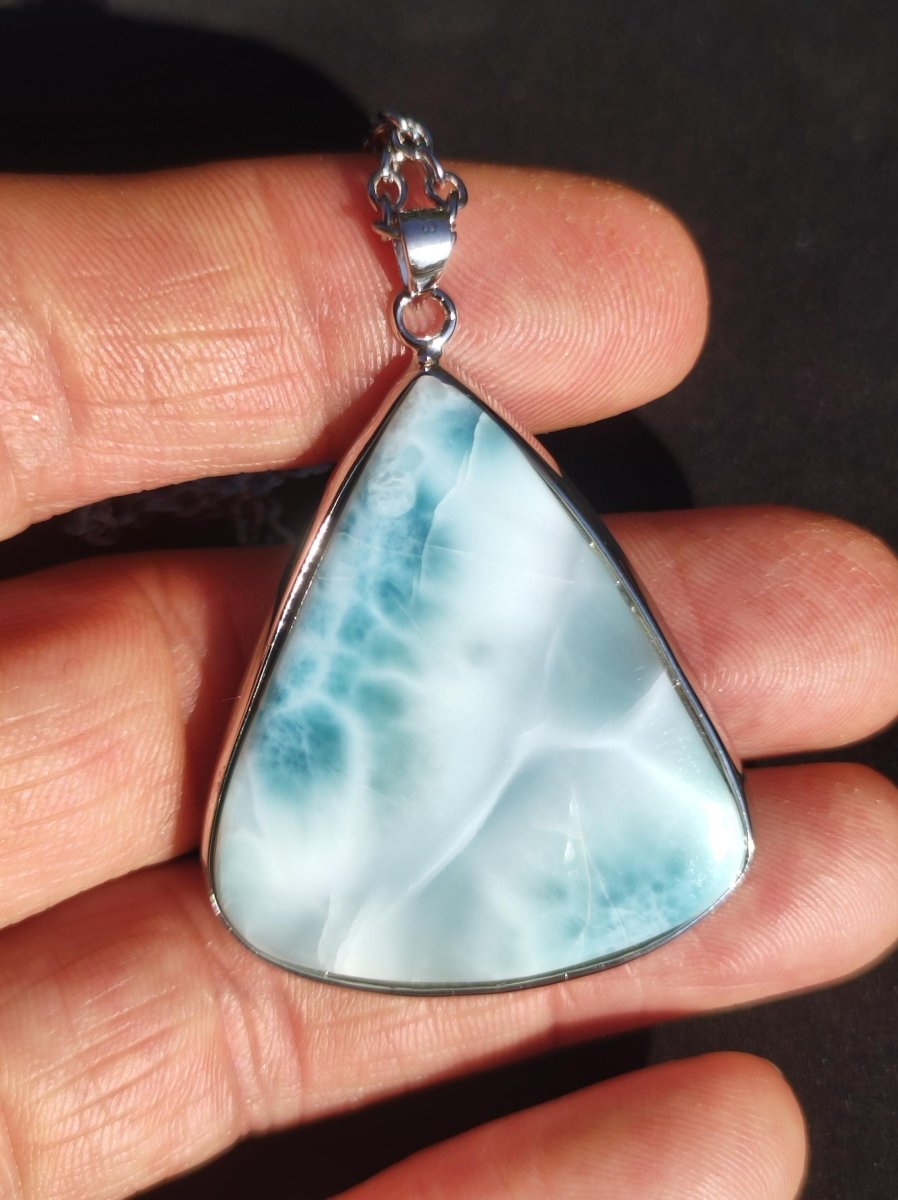 Larimar AAA "Atlantis Stone" Edelstein Kette 925 Sterling Silber Frau Schmuck Edel Natur Heilstein Hippie Rarität Meer Himmel blau Geschenk - Art of Nature Berlin