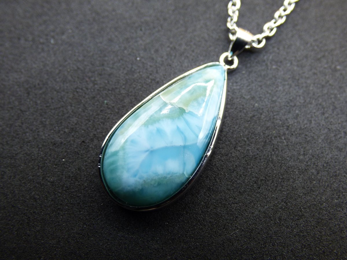 Larimar AAA "Atlantis Stone" Edelstein Kette 925 Sterling Silber Frau Schmuck Edel Natur Heilstein Hippie Rarität Meer Himmel blau Geschenk - Art of Nature Berlin