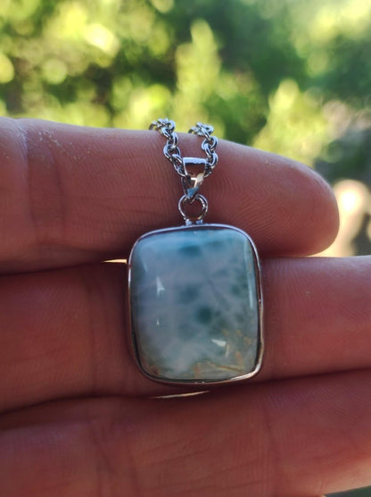 Larimar AAA "Atlantis Stone" Edelstein Kette 925 Sterling Silber Frau Schmuck Edel Natur Heilstein Hippie Rarität Meer Himmel blau Geschenk - Art of Nature Berlin