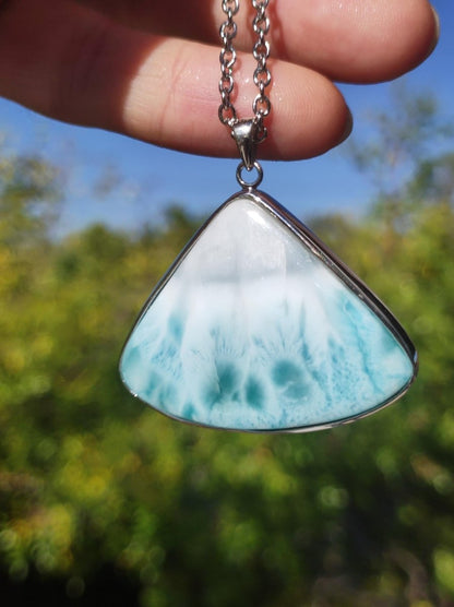 Larimar AAA "Atlantis Stone" Edelstein Kette 925 Sterling Silber Frau Schmuck Edel Natur Heilstein Hippie Rarität Meer Himmel blau Geschenk - Art of Nature Berlin