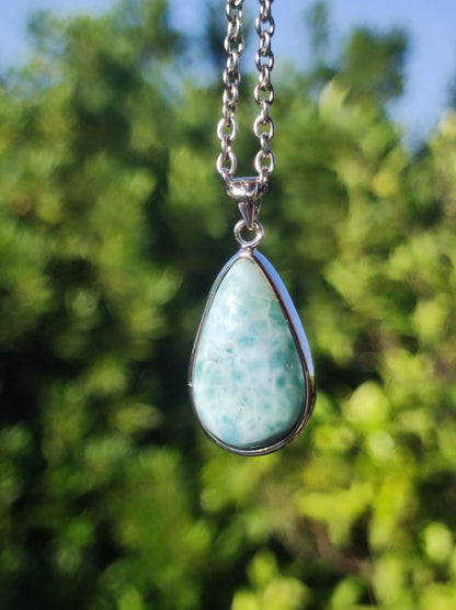 Larimar AAA "Atlantis Stone" Edelstein Kette 925 Sterling Silber Frau Schmuck Edel Natur Heilstein Hippie Rarität Meer Himmel blau Geschenk - Art of Nature Berlin