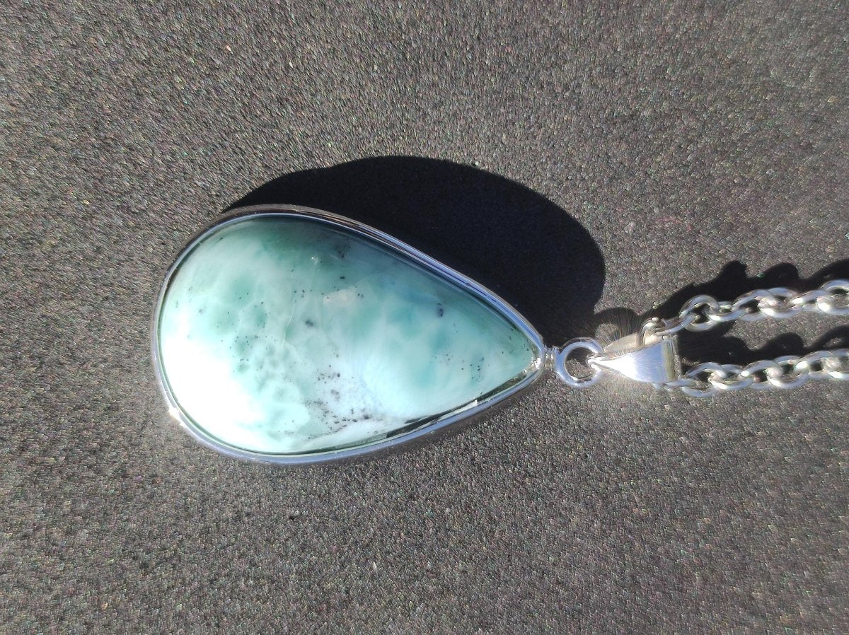 Larimar AAA "Atlantis Stone" Edelstein Kette 925 Sterling Silber Frau Schmuck Edel Natur Heilstein Hippie Rarität Meer Himmel blau Geschenk - Art of Nature Berlin