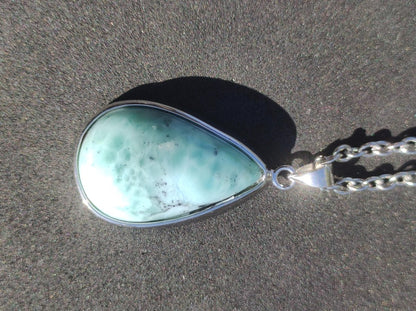 Larimar AAA "Atlantis Stone" Edelstein Kette 925 Sterling Silber Frau Schmuck Edel Natur Heilstein Hippie Rarität Meer Himmel blau Geschenk - Art of Nature Berlin