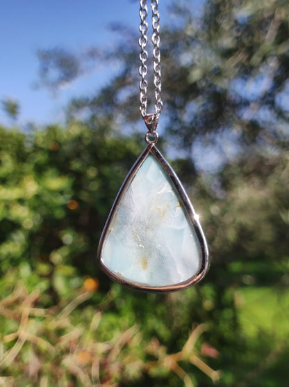 Larimar AAA "Atlantis Stone" Edelstein Kette 925 Sterling Silber Frau Schmuck Edel Natur Heilstein Hippie Rarität Meer Himmel blau Geschenk - Art of Nature Berlin