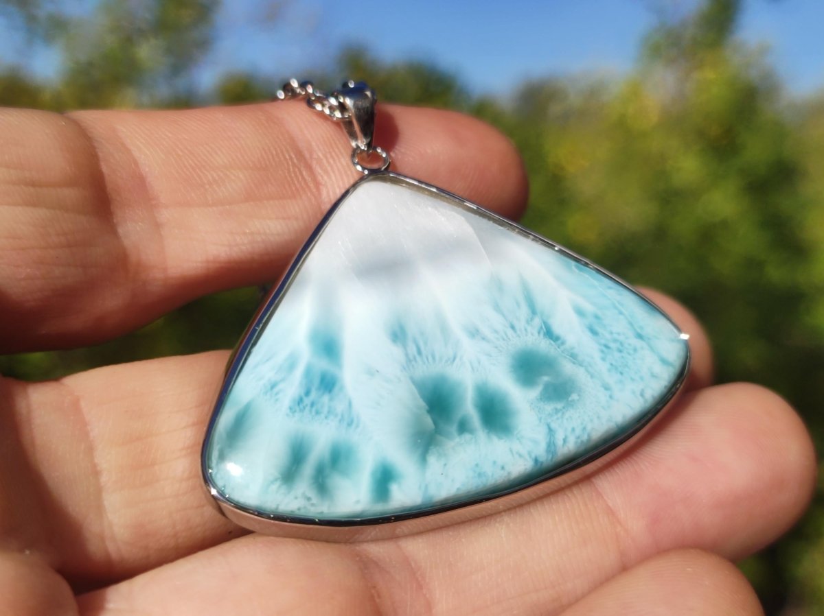 Larimar AAA "Atlantis Stone" Edelstein Kette 925 Sterling Silber Frau Schmuck Edel Natur Heilstein Hippie Rarität Meer Himmel blau Geschenk - Art of Nature Berlin