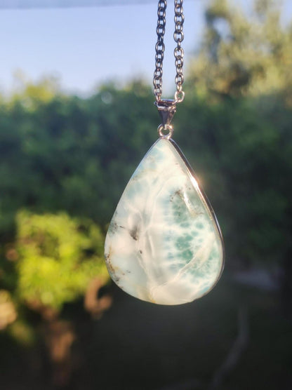 Larimar AAA "Atlantis Stone" Edelstein Kette 925 Sterling Silber Frau Schmuck Edel Natur Heilstein Hippie Rarität Meer Himmel blau Geschenk - Art of Nature Berlin