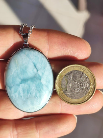 Larimar AAA "Atlantis Stone" Edelstein Kette 925 Sterling Silber Frau Schmuck Edel Natur Heilstein Hippie Rarität Meer Himmel blau Geschenk - Art of Nature Berlin