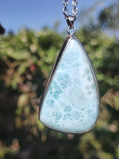 Larimar AAA "Atlantis Stone" Edelstein Kette 925 Sterling Silber Frau Schmuck Edel Natur Heilstein Hippie Rarität Meer Himmel blau Geschenk - Art of Nature Berlin